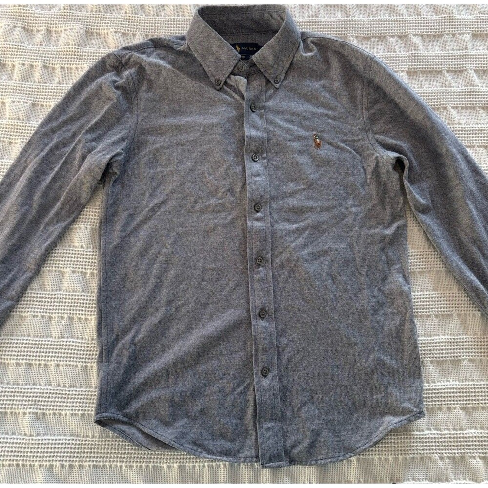 Ralph Lauren Knit Oxford Shirt Gray Button Down Long Sleeve Polo Logo Men's S